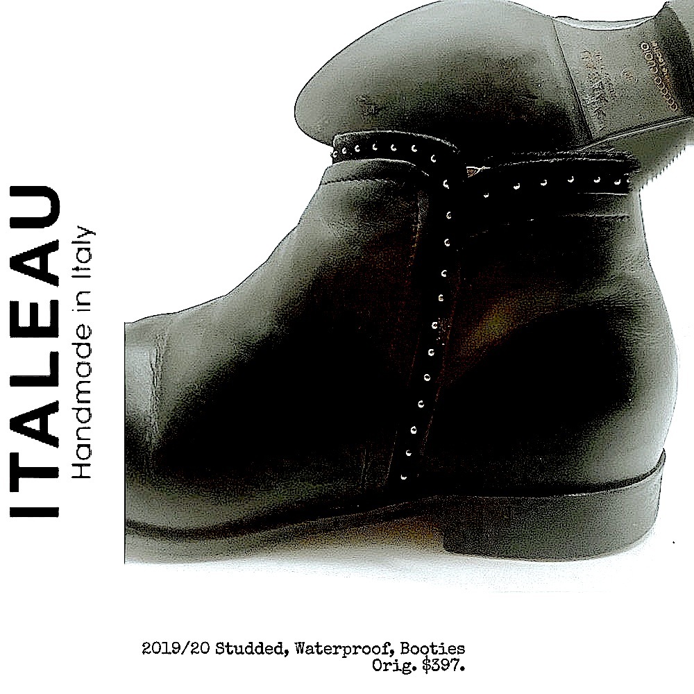 EUC/New Italeau Blk, Studs, Waterproof Booties